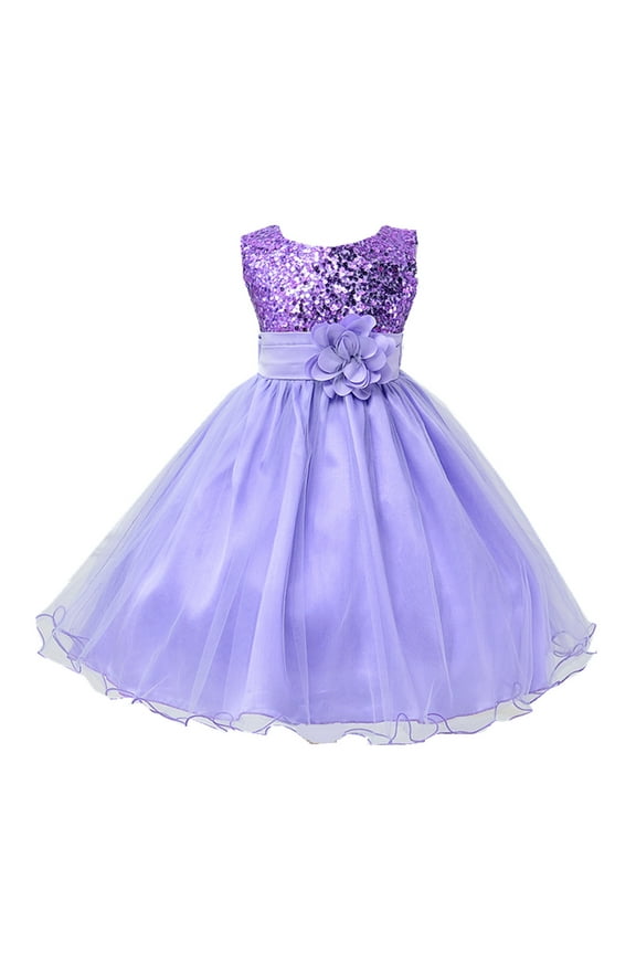 Lovely Sequin Flower Girl Dress, 5 Colors (5-6 Years, Purple)