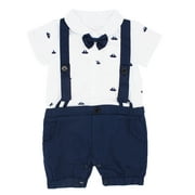 Bilo Sailor Boat Print Faux Suspender Formal Wear Baby Boy Short Sleeve Romper 95/18-24 Months