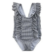 ELSKY Bilo store Baby Girl Ruffle Striped Swimsuit One Piece 100 18 24 Months Black