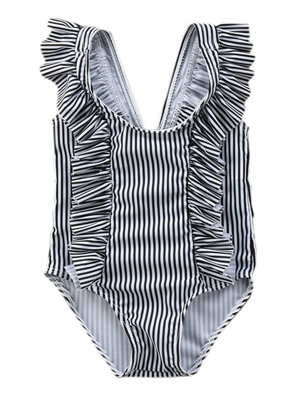 Bilo store Baby Girl Ruffle Striped Swimsuit One Piece 100 18 24 Months Black