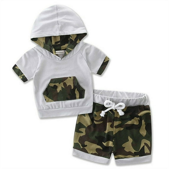 Bilo store Infant Baby Boy Camouflage Hoodie Top and Pants Outfit (Short Sleeve, 80/ 6-9 Months)