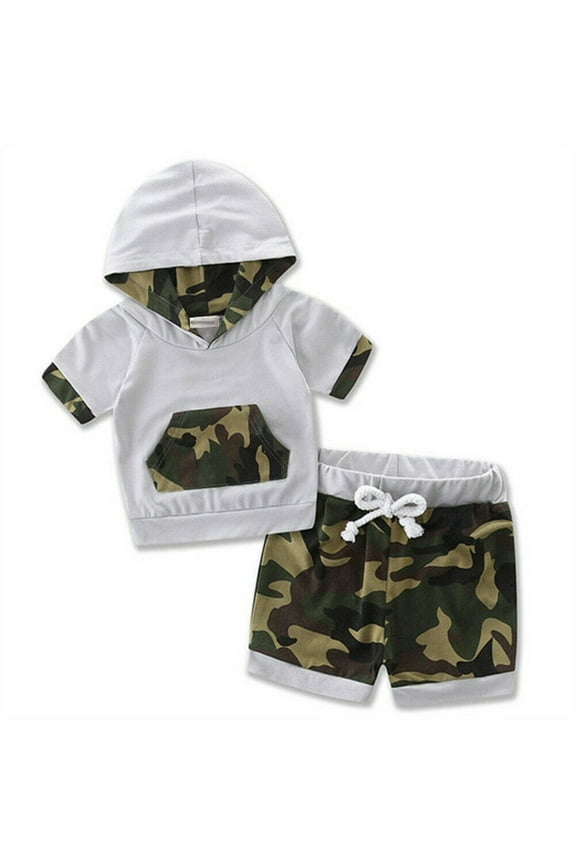 store Infant Baby Boy Camouflage Hoodie Top and Pants Outfit (Short Sleeve, 90/ 9-12 Months)