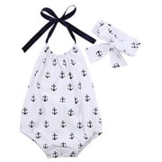 Bilo store Infant Baby Girl Anchor Top with Polka Dots Bloomers Sunsuit Clothing Set (2 pcs, 12-18 Months)