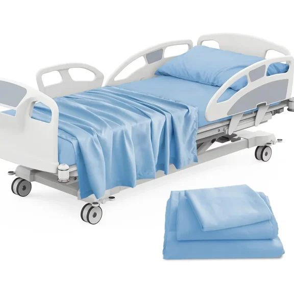 Biloban Hospital Bed Sheets Set 3 Piece for Home Use 1 Fitted Sheet 36"×80"×9", 1 Flat Sheet and 1 Pillowcase, Blue