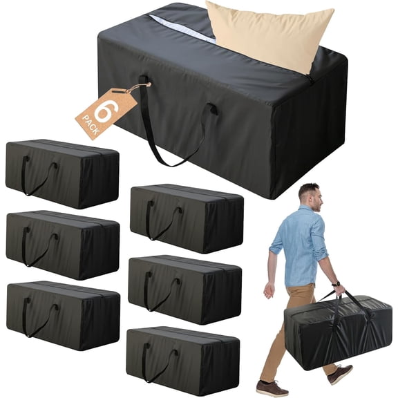 Biloban Moving Bags Heavy Duty with Strong Zipper & Handles, Sturdy Clothes Storage Bags, Packing Totes 6 Pack, College Dorm Room Essentials, Black