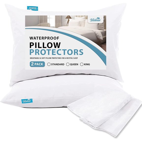 Biloban Pillow Protector Waterproof Queen Size Pillow Cases 4 Pack Skin-Friendly & Noiseless Pillow Encasement Zippered White Pillow Covers Machine Wash