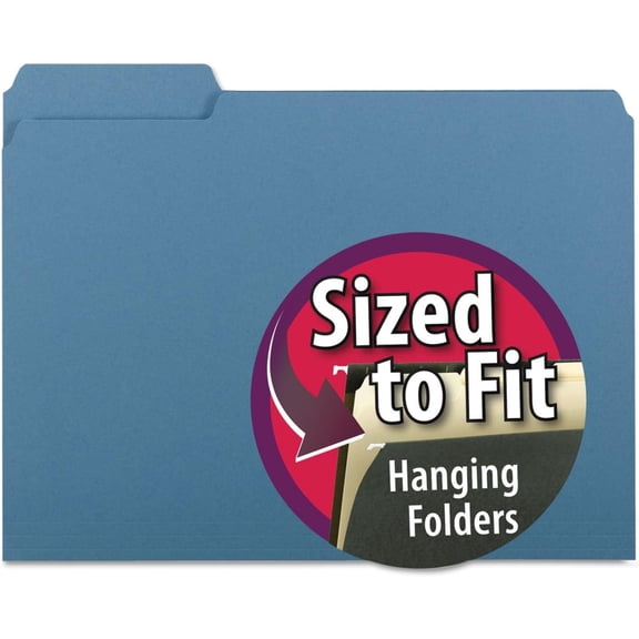 Bilot 10239 Interior File Folders 1/3 Cut Top Tab Letter Blue 100/Box