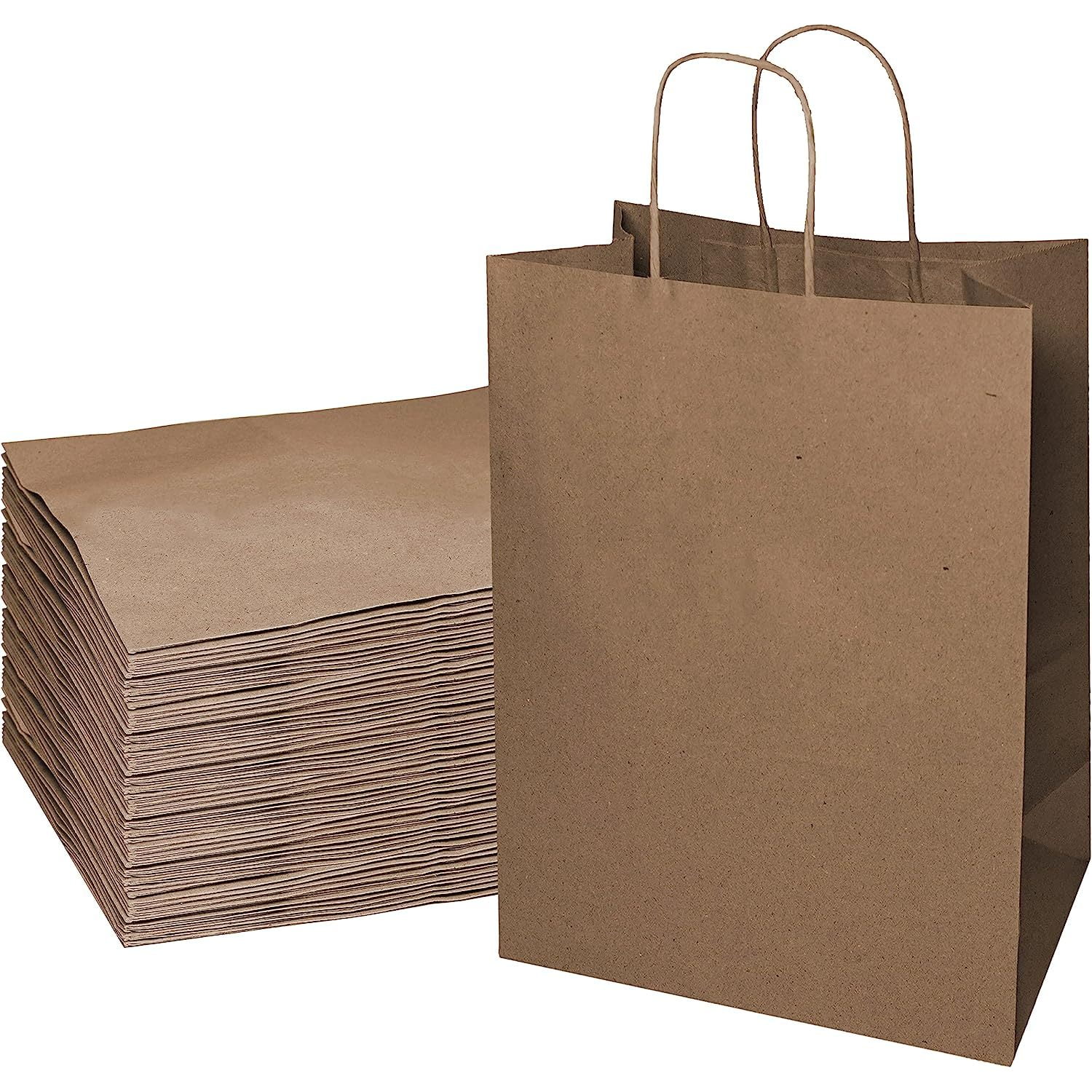 Bilot - 18x7x19 inches - 100pcs - X-Large Brown Paper Bags with Handles, Shopping, Gift Bags, Party, Merchandise, Lunch Bags, Grocery Bags