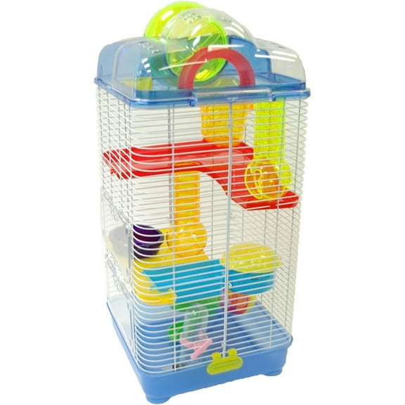 Bilot 3-Level Clear Plastic Dwarf Hamster Mice Cage with on Top, Blue
