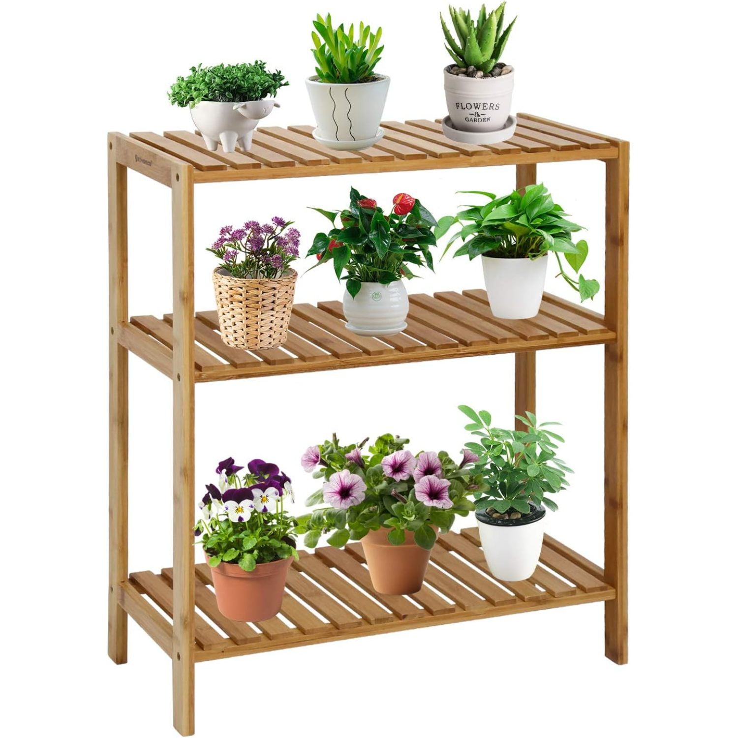 Bilot 3-Tier Plant Stand, Plant Display Shelf, Bamboo Flower Rack Planter Holder for Indoor, Living Room, Balcony, Home Use