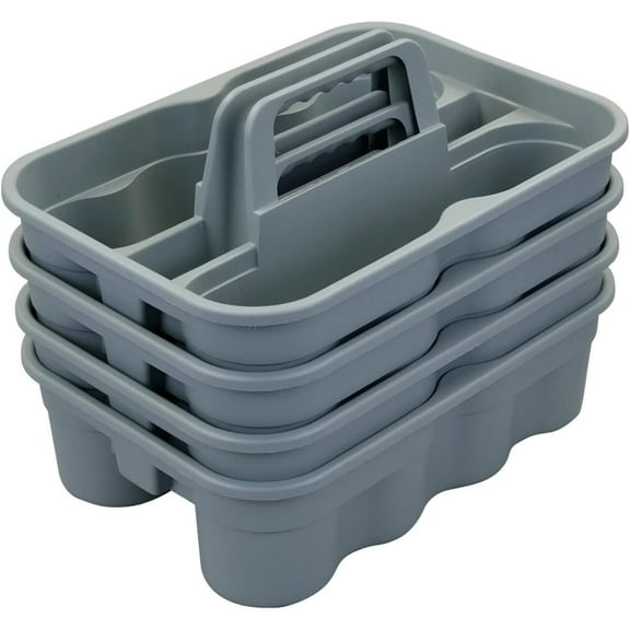 Bilot 4 Pack Carry Caddy, Plastic Cleaning Caddy with Handle, Gray