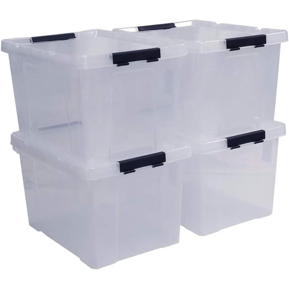 Bilot 40 Quart Clear Large Plastic Storage Bin, Latching Storage Box with Lids and Wheels, Pack of 4