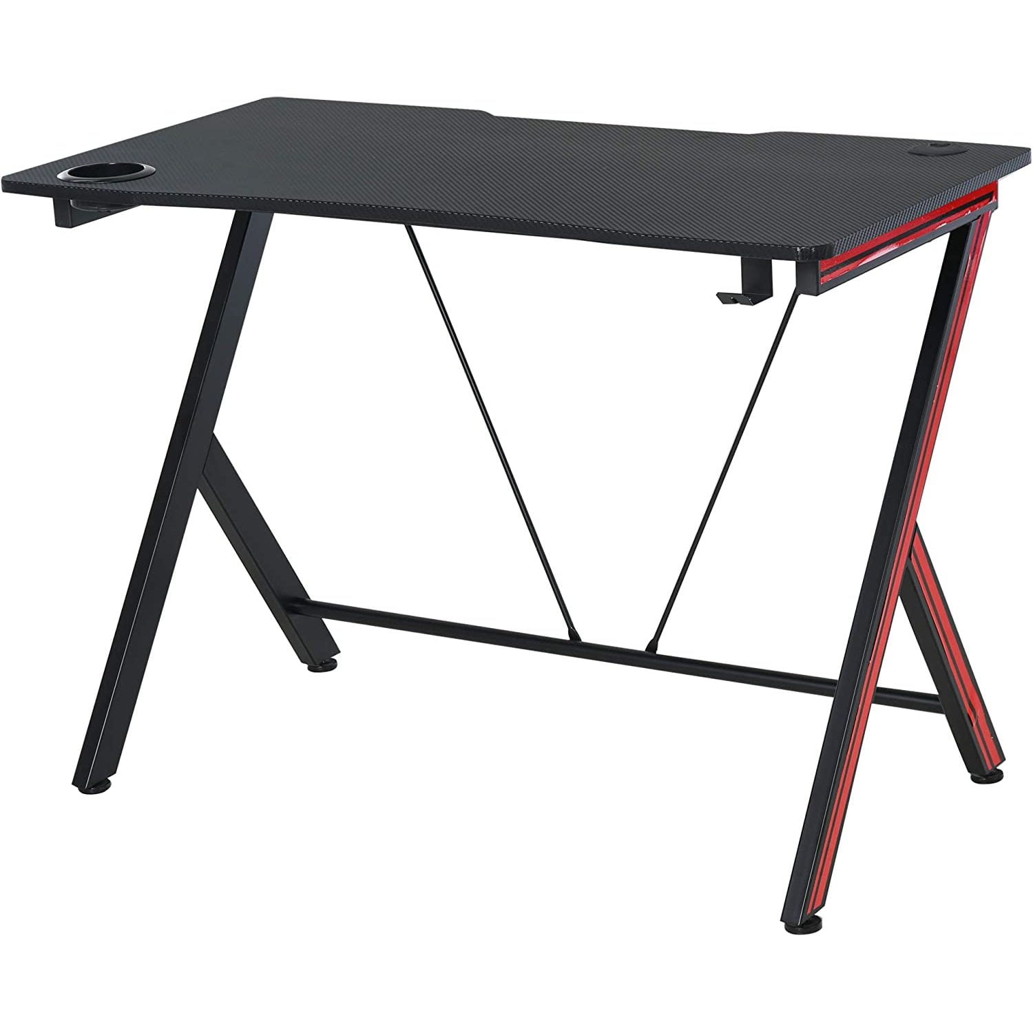 Bilot 41 inch Gaming Computer Desk, Home Office Gamer Table Workstation with Cup Holder, Headphone Hook, Cable Management, Carbon Fiber Surface