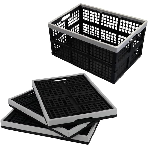 Bilot 42 L Plastic Collapsible Crates, Folding Storage Bins, 4 Packs