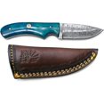 thumbnail image 1 of Bilot 7" Drop Point Damascus Steel Fixed Blade Knife Perfect for Skinning & Hunting with Blue Dyed Bone handle includes Leather Sheath, 1 of 7