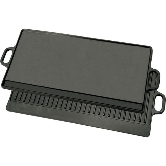 Bilot 7428 28-in Cast Iron Reversible Rectangular Griddle Features Flat Side and Ribbed Grill Side Perfect For Large Batch Breakfast Burgers and Grilled Sandwiches Steaks and Chicken