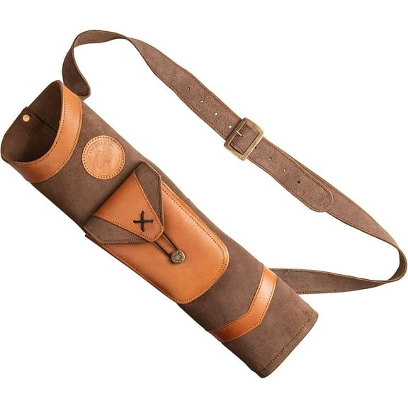 Bilot Archery Superlite Traditional Shoulder Back Leather Arrow Quiver with Large Pouch, Brown, One Size (AT100BQ)