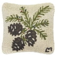 thumbnail image 1 of Bilot Artist-Designed Pinecones & Berries Hand-Hooked Wool Decorative Throw Pillow (14” x 14”), 1 of 3