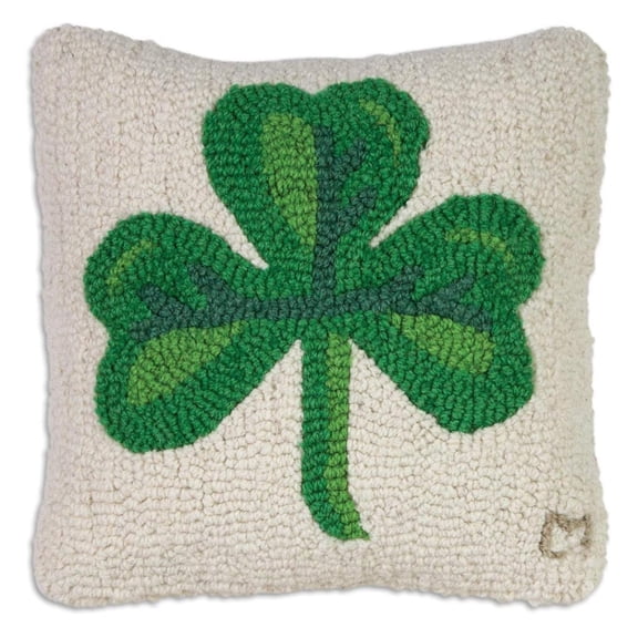 Bilot Artist-Designed Shamrock Hand-Hooked Wool Decorative Throw Pillow (14 x 14)