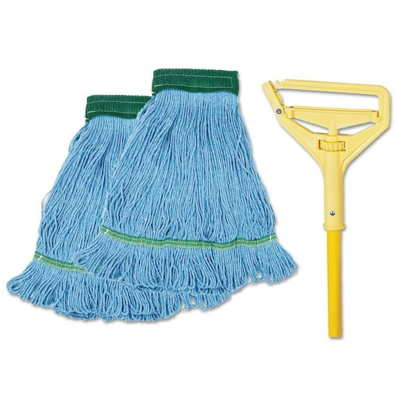 Bilot BWK400MBC Looped-End Mop Kit, Medium, 60" Metal/Polypropylene Handle, Blue/Yellow