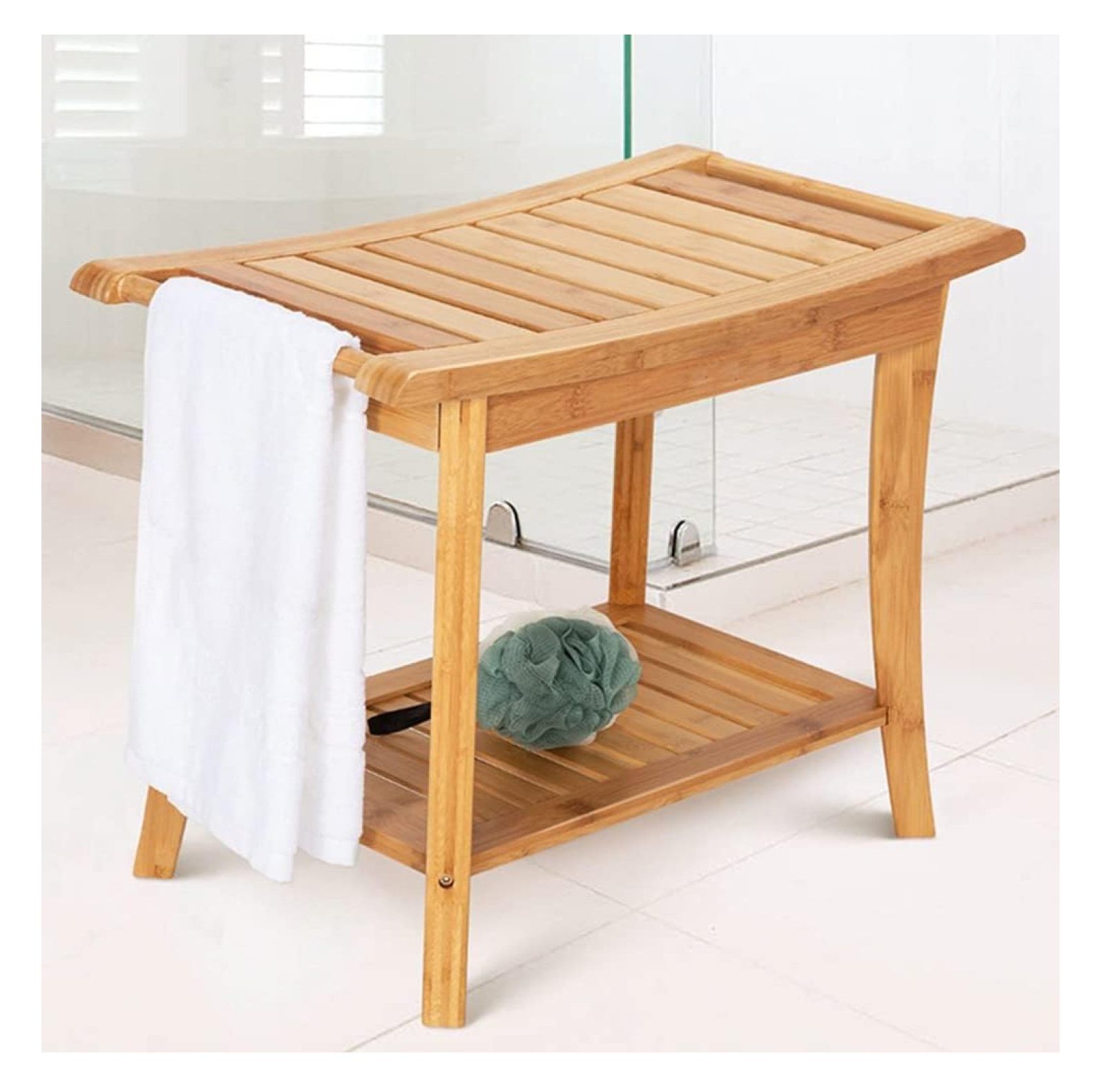 Bilot Bamboo Shower Benches for Inside Shower, 2Tier Teak Shower Bench