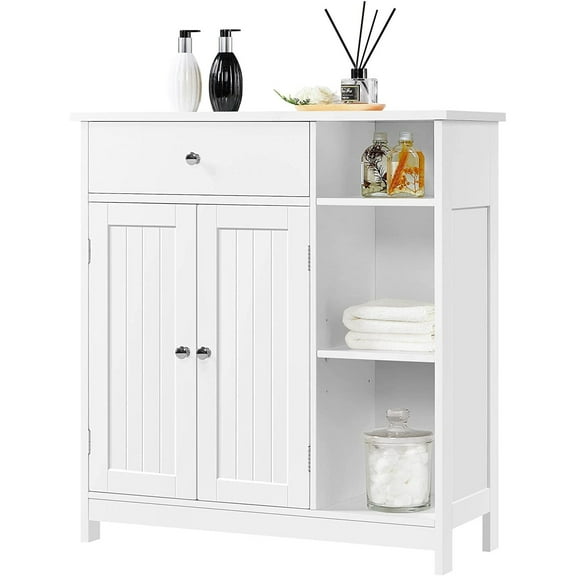 Bilot Bathroom Floor Cabinet, Kitchen Freestanding Storage Organizer, Large Side Cabinet with Doors, Drawer & Adjustable Shelves for Living Room, Entryway, 12" D x 29.5" W x 31.5" H, White