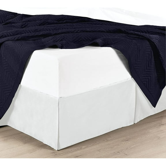 Bilot Cal-King Solid White Cotton Blend Wrinkle-Free Bed-Skirt, Pleated Tailored Bed Skirt with 15" Drop, 650 TC, Cotton Blend