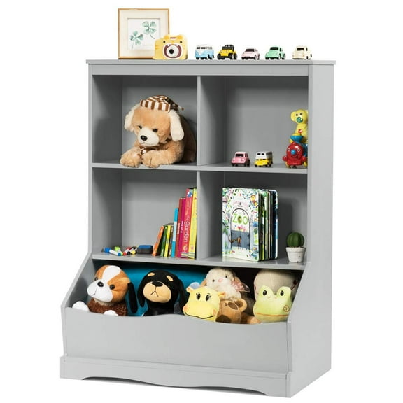 Bilot Cubby Toy Organizer, Wood Storage Cabinet, 3 Shelf 4 Cube Units, Storage Bins Cubbies for Kids Collections (Gray)