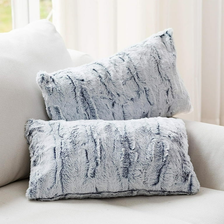 Bilot Embossed Faux Fur Throw Pillows Set of 2 Lumbar Couch Pillows 12 x 20 White Blue Walmart