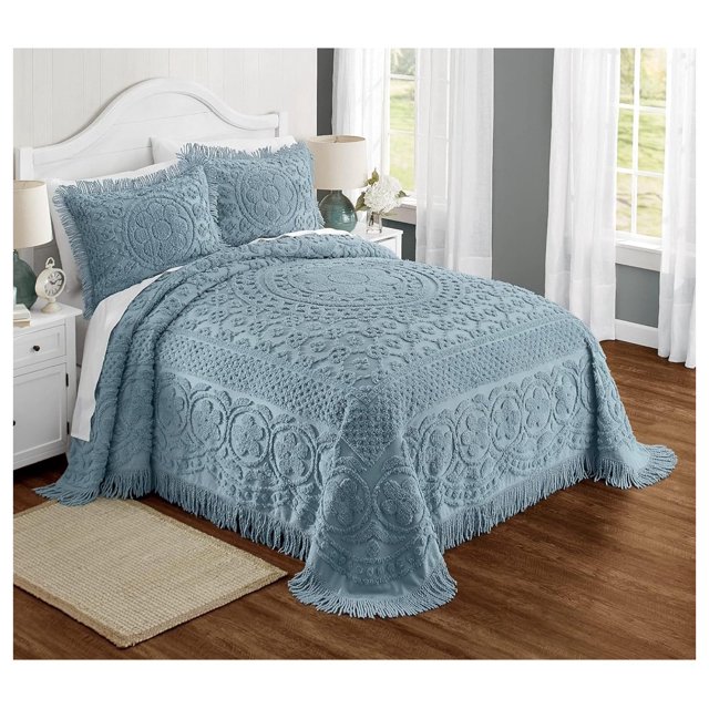 Bilot Emily Chenille Bedspread, Queen, Blue