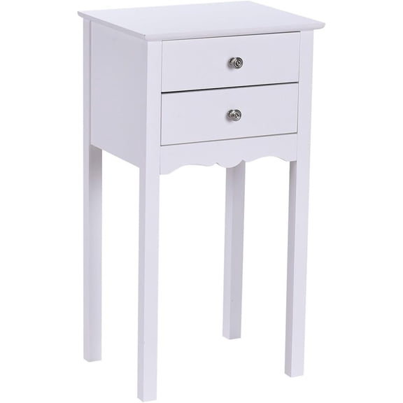 Bilot End Table w/ 2 Drawers Side Table Nightstand Multi-Purpose Accent Table Living Room Bedroom Home Furniture (1, White)