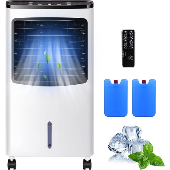 Bilot Evaporative Air Cooler, Portable Cooling Fan with Remote Control, Ice Packs, Humidifying, 3 Speeds, 7.5H Timer, Personal Swamp Cooler for Room Home Office