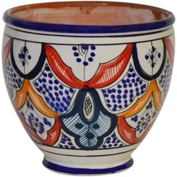 Bilot Flower Pot Moroccan Spanish Garden Drain Hole Ceramic Planter Handmade