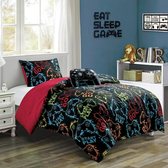 Bilot Gamer Bedding 3-Piece Video Games Gamepad Microfiber Comforter Set for Boys Kids Teens Size