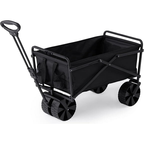 Bilot Heavy Duty Steel Frame Collapsible Folding Outdoor Portable Utility Cart Wagon with All Plastic Wheels and 150 Pound Capacity, Black