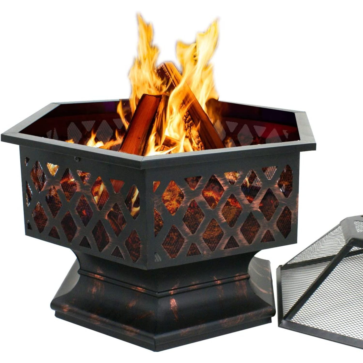 Bilot Hex Shaped 24 Outdoor Oil-Rubbed Bronze Heavy Steel Firepit Hexagon Wood Burning Fireplace for Patio, Backyard, Garden, Outdoor