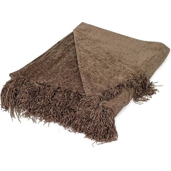 Bilot Internet’s Best Chenille Throw Blankets - Taupe - Ultra Soft Couch Blanket with Fringe - Light Weight Sofa Throw - 100% Microfiber Polyester - Easy Travel - Bed - 50 x 60