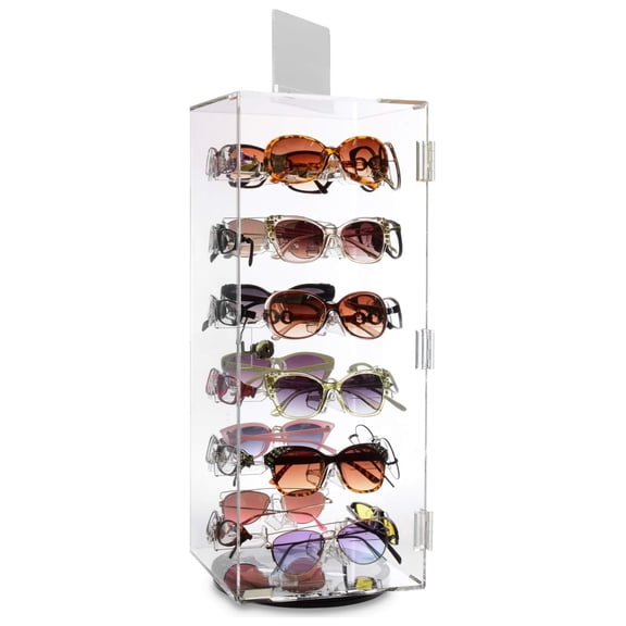 Bilot Lockable Rotating Eyewear Display Rack Holder Stand With Mirror, 24 Frames