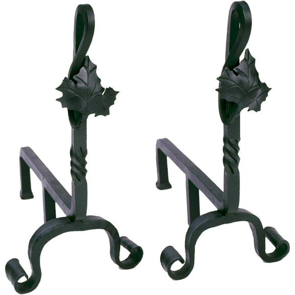 Bilot Maple Leaf Wrought Iron Fireplace andirons, Black