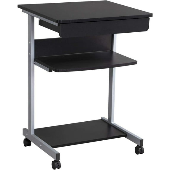 Bilot Mobile Computer Desks with Keyboard Tray, Printer Shelf and Monitor Stand Small Space Home Office Furniture, Black