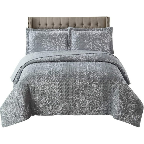 Bilot Odette Grey Reversible Coverlets, King/California King Over-Sized 3pc Quilt Set (110-Inch Wide x 96-Inch Long) Lightweight Bedspread