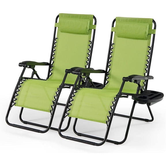 Bilot Outdoor Chairs Set Relaxing Lounge Patio Folding Recliner with Cup Holder for Backyard Beach Poolside Set of 2