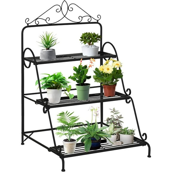Bilot Outdoor Plant Stand, 3 Tier Metal Plant Shelf, Stair Style Flower Stand, Plant Display Storage Organizer for Indoor Outdoor Patio Balcony Yard