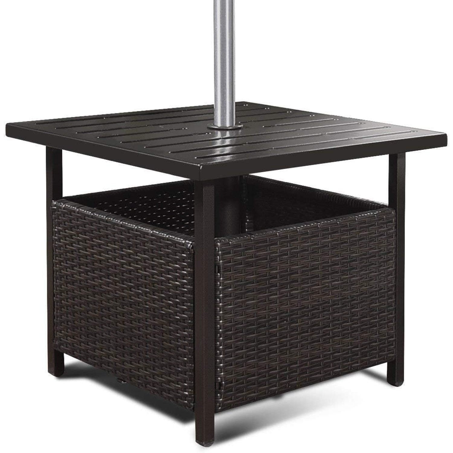 Bilot Patio Umbrella Side Table, Rattan Wicker Stand Table with Umbrella Hole Steel, Suitable ...