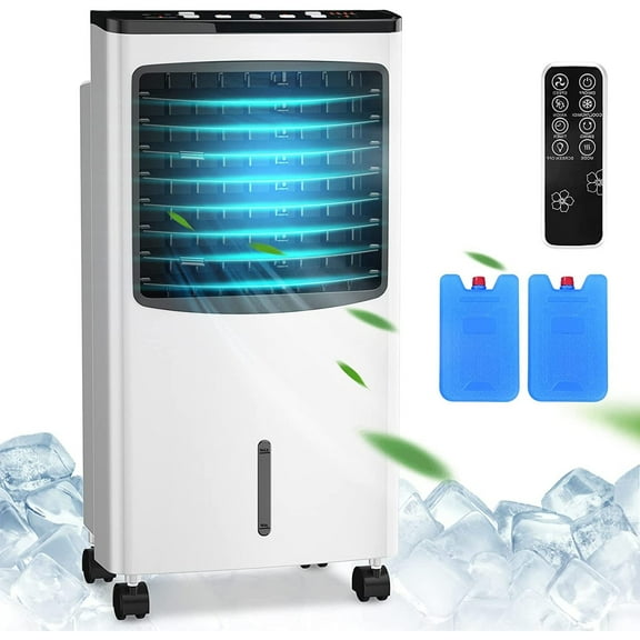 Bilot Portable Evaporative Air Cooler, 3-in-1 Oscillation Cooling Fan with Remote Control, 2 Ice Packs, Humidifying, 3 Speeds, 7.5H Timer, Personal Swamp Cooler for Bedroom Home Office Garage