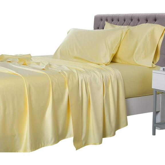 Bilot Rayon from Bamboo-Coolplus Sheets Set (Queen Size|Solid Yellow) 450TC Soft Bed Sheets for Hot Sleepers