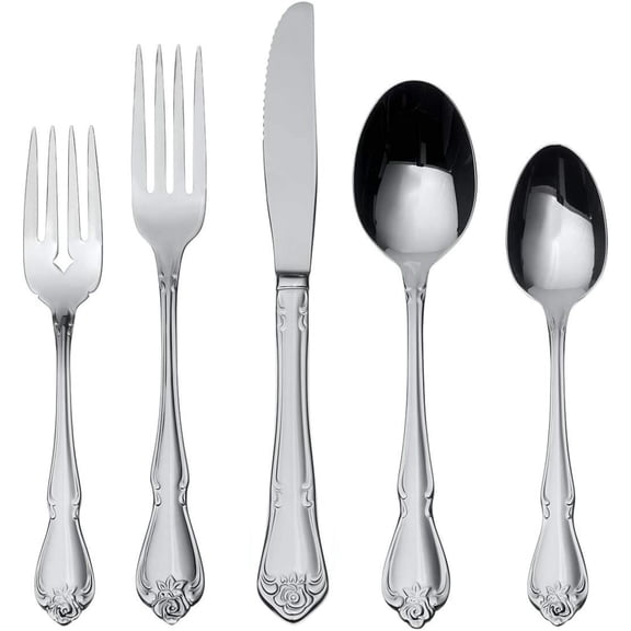 Bilot Rose 45 Piece Everyday Flatware, Service for 8, 18/0 Stainless Steel, Silverware Set, Silver