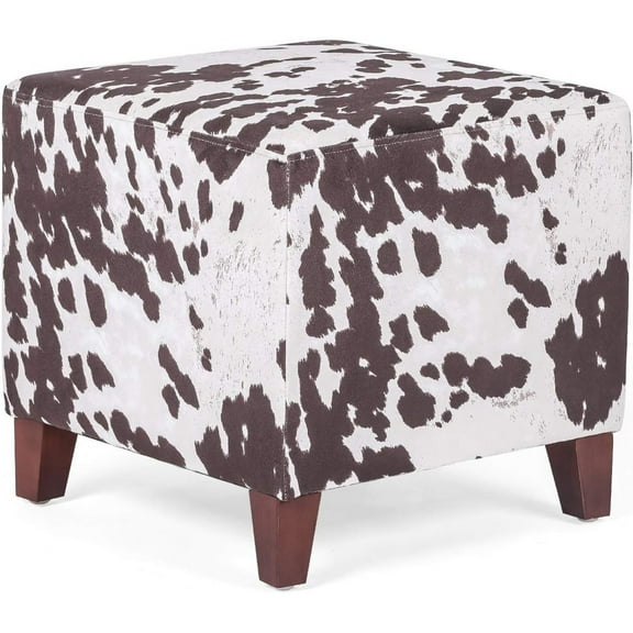 Bilot Simple British Style Cube Ottoman Footstool, 16x16x16, Brown (Cow Print)