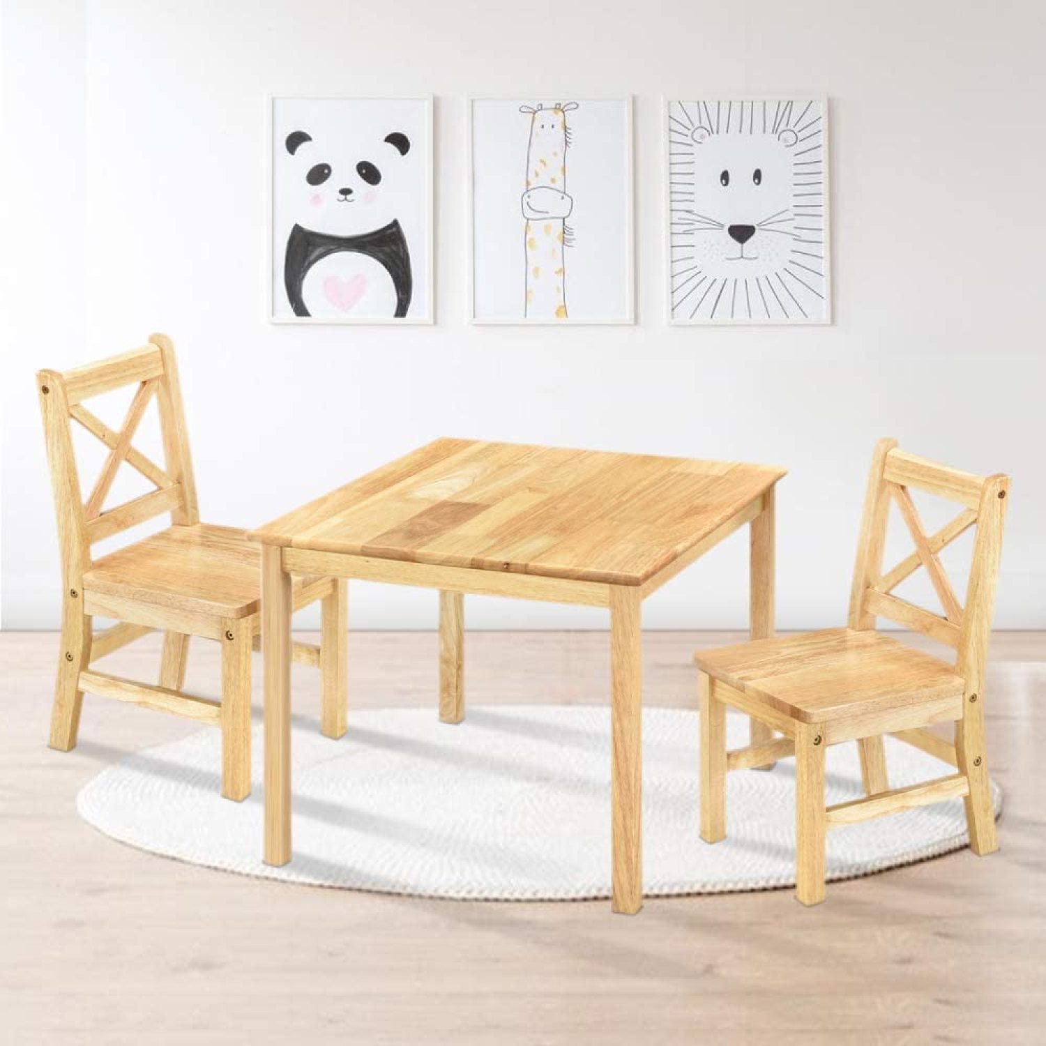 Bilot Solid Hard Wood Kids Table and Chair Set (2 Chairs Included