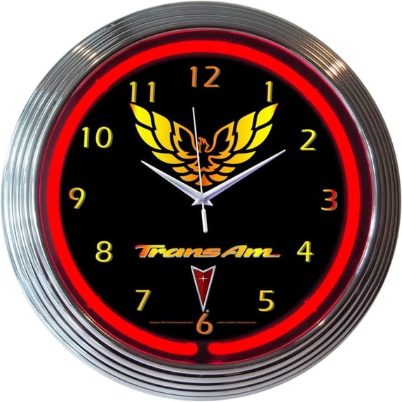 Red Neon Clock Bilot Trans Am Neon Wall Clock, 15-Inch, Chrome rim with a single ring ...